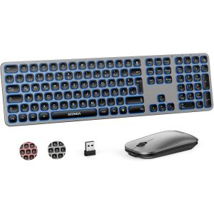 Ensemble Clavier Souris Sans Fil, Rechargeable Avec Éclairage 3 Couleurs, Ultra Fin, 2,4 G, Clavier Sans Fil Avec Souris, Taille Complète Pour Ordinateur Portable Windows, Noir Et Gris - Neuf
