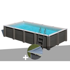 Kit piscine composite Gr&eacute; Avant-Garde carr&eacute;e 5,95 x 3,15 x 1,26 m + B&acirc;che hiver - Neuf