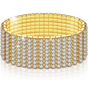 Eryi-2 Pièces Bracelets Extensibles En Strass, Tennis Diamant, Bijoux Empilables De Mariée Étincelants En Cristal D'argent, Élastique Pour Fête De Mariage Femmes - Neuf