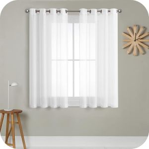 Eryi-Rideau Blanc Voilage 140x122 Cm 2 Pièces De Rideaux À Oeillets Décoration D'intérieure Effet De Rideau Lin Semi-Transparent Pour Petites Fenêtres Salon Cuisine Moderne Chambre Fille - Neuf