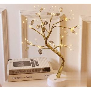 KAL-Lampe De Branche D'Arbre De Chaîne De Cuivre Étoilé Led À Piles Ou Alimentation Usb Lumière De Chevet À Fil Chaud Avec Interrupteur Tactile Pour La Décoration De La Maison - Neuf