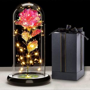 Galaxy Rose pour elle,Lumière Fleur Artificielle Cadeau Pour Maman Femme Fille,Dôme de verre Thanksgiving,Mariage,Anniversaire,Anniversaire,Cadeau de Noël - Neuf