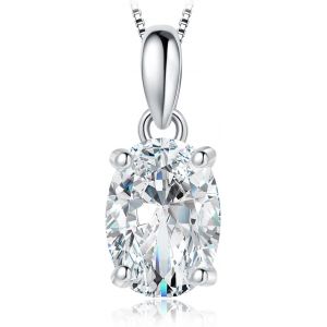 Kal-1-2ct Classique Solitaire Collier Chaine Zircon Cubique Taille Ovale Argent 925 Pour Femme, Plaqué Or Jaune Or Rose Pendentif Diamant Simulé Mariage Mariee 45cm,Ensemble Parure De Bijoux - Neuf