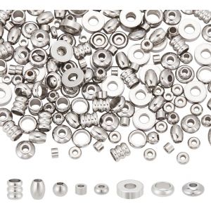 Meimie-160 Pièces 8 Styles Perles Intercalaires Perles D'espacement Acier Inoxydable Perles En Vrac Perles Colonnemétal Pour La Fabrication De Bijoux Trou 1-3mm - Neuf