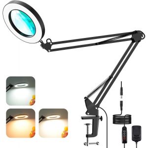 Lampe Loupe Led 5x,Lampe De Bureau Loupe Avec Pince,Bras Pivotant Métallique Réglable,3 Modes De Couleur,Gradation En Continu,Fonction De Mémoire,Pour Réparation/Couture/Travail/Lecture.[J30] - Neuf