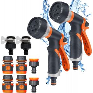 ERSAN-2 Pi&egrave;ces Pistolet d'arrosage, Pulv&eacute;risateur de Jardin avec Interface, 8 Modes R&eacute;glable d'Arrosage Pistolet, Pistolet Arrosage Haute Pression pour Jardin, Lavage de Voiture, (Orange) - Neuf