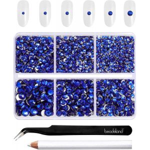 Kal-Ss6-Ss20 Lot De 4300 Strass Ronds Bleus &Agrave; Dos Plat Pour Bricolage 6 Tailles Avec Pincettes Et Crayons De Cire Ss6-Ss20 Bleu Saphir - Neuf