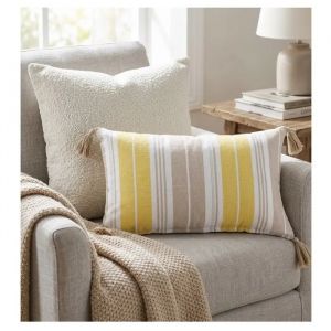 Coussin Avec Pompons 30 X 50 Cm Nature Line Jaune - Neuf
