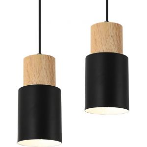 Kal-2 Pièces Suspension Vintage Luminaire Industrielle, E27 Bois Plafonnier Rétro, Lampe Suspendue Ajustable, Lampe Suspension Pour Salon Chambre Cuisine Bar Café Salle À Mange Noir - Neuf