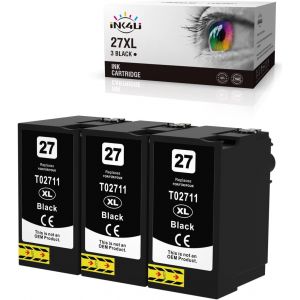 27XL Cartouches d'encre Compatibles pour Epson 27 27XL Remplacement pour Epson Workforce WF-7620 WF-3620 WF-7720 WF-7710 WF-7610 WF-3640 WF-7715 WF-7110 WF-7210 (3 Noire) - Neuf
