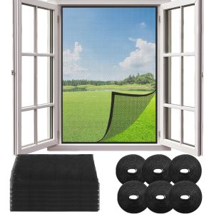 Kalanka-6pcs Moustiquaire Fen&ecirc;tre, 130cm X 150cm Moustiquaire Fen&ecirc;tre D&eacute;coupable, Moustiquaire Filet, Avec 6 Auto-Rubans Adh&eacute;sifs Diy Filet Moustiquaire, Moustiquaire Fen&ecirc;tre &Eacute;cran - Neuf