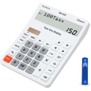 Calculatrice portable grand &eacute;cran gros boutons avec &eacute;cran LCD &agrave; 12 chiffres 2 lignes, double &eacute;nergie solaire et batterie, calculatrice avec fonction taxe et chat pour bureau, maison, &eacute;cole et - Neuf