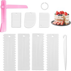 KALANKA-Lot de 9 grattoirs &agrave; g&acirc;teau, spatule en plastique, spatule &agrave; cr&egrave;me au beurre, outil pour fondant, tarte, avec 3 grattoirs pour g&acirc;teaux de diff&eacute;rentes formes - Neuf