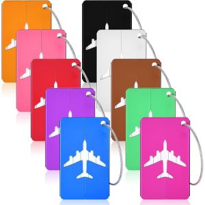 Étiquettes de bagages en aluminium 10pcs avec boucle en acier (10 couleurs) - Neuf