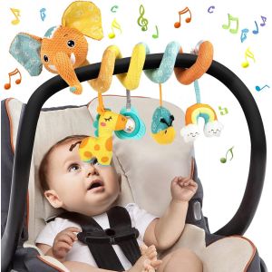 (Éléphant orange) Jouets pour poussette, jouet en peluche spirale d'activité pour bébé, jouets hochets doux pour siège auto, jouets pour berceau et landau pour garçons et filles de 6 mois et plus - Neuf