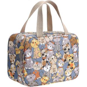 Femme Grande Trousse De Toilette De Voyage Imperméable Trousse De Lavage Maquillage Sac Organisateur Sac Cosmétique Natation Gymnase (Chat Bleu Grisâtre) - Neuf