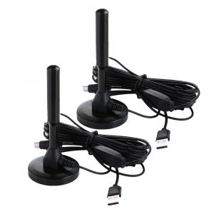 Lot de 2 antennes TV portables d'int&eacute;rieur avec amplificateur de signal et c&acirc;ble coaxial - Neuf