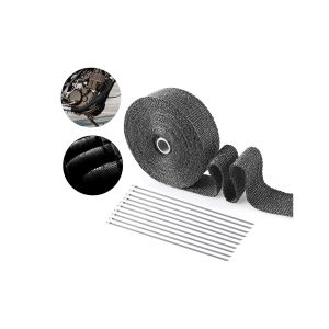 Bande isolante thermique en fibre de verre pour &eacute;chappement, 10 m, avec attaches en acier inoxydable, pour l'isolation automobile et moto. - Neuf