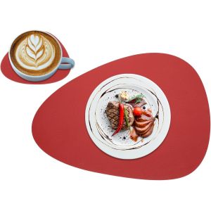 Eryi-Sets De Table Et Dessous De Verre En Silicone, Antidérapants Et Imperméables, En Forme De Larme, Résistants À La Chaleur, Pour Intérieur Et Extérieur, Rouge (12,7 Cm + 45 Cm) - Neuf