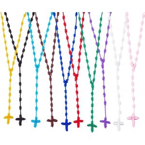 Kal-10 Pièces 10 Couleurs Rosaire Noué Collier Long En Fil Léger 74cm /29.13 Pouces Corde Nouée Avec Croix Bracelet Enroulé En Corde De Nylon Pour Homme Ou Femme - Neuf