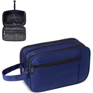 MAA-Trousse de Toilette Homme, Résistant à l'eau et Suspendu Trousse de Toilette Voyage pour Femme et Homme Trousse Maquillage Portable Multifonctions avec Trois Compartiments Séparés (Bleu) - Neuf