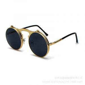 Lunettes de soleil Steampunk &agrave; verres rabattables, noires, rondes, style r&eacute;tro, style hippie, pour hommes et femmes - Neuf