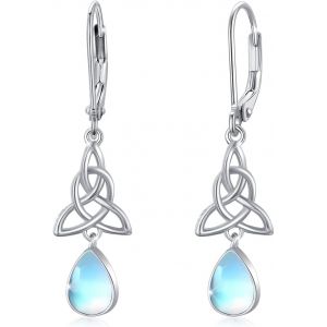 Chenquansarl-Boucles D'oreilles En Pierre De Lune Pour Femmes, En Argent Sterling 925 Boucles D'oreilles &Agrave; Noeud C Ique Cadeau De F&ecirc;te Des M&egrave;res - Neuf