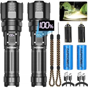 Ultra Powerful Rechargeable Led Torch, 150000 Lumens Powerful Flashlight, Super Bright Waterproof Led Flashlight With 5 Modes, Suitable For Emergencies, Camping (With Battery) (2) - Neuf