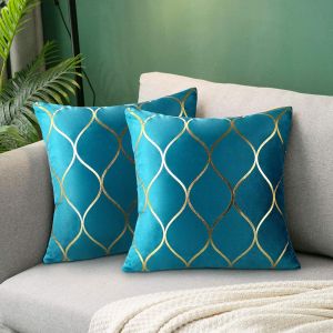 Cauc-Housse De Coussin 45x45 Turquoise En Velours Housses De Coussins De Canap&eacute; D&eacute;coratifs 2 Pack Housses De Coussin En Velours Turquoise Pour Canap&eacute; Coussins Salon Chambre - Neuf