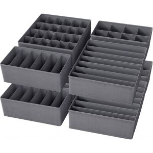 Mevronisshop-Lot De 8 Rangement Sous-V&ecirc;tement, Bo&icirc;tes Organisateur Tiroir Pliables &iquest; Id&eacute;al Pour Soutiens-Gorge, Chaussettes, Sous-V&ecirc;tements Et Cravates, Gris Fonc&eacute; - Neuf