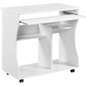 Ulteronixshop-Bureau Informatique Blanc pour Ordinateur &agrave; roulettes avec Grand Support Clavier Coulissant/4 &eacute;tag&egrave;res en Bois pour Travailler, 80,1 x 48,1 x 76,2 cm, Moderne - Neuf