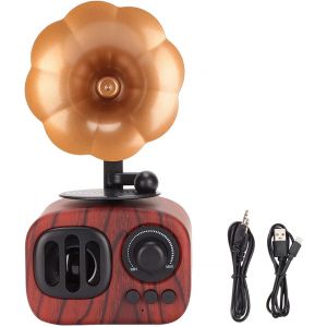 Enceinte Bluetooth r&eacute;tro (couleur bois fonc&eacute;) style vintage, radio FM en bois de p&eacute;tunia, sonorit&eacute; classique et r&eacute;tro, volume &eacute;lev&eacute;, connexion Bluetooth 4.0 sans fil. - Neuf