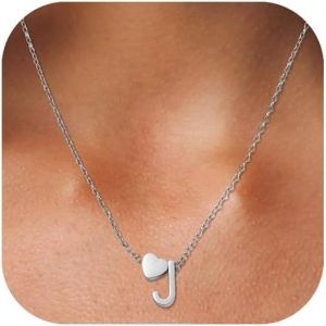 Kal-Collier Coeur Avec Lettre Collier Prenom Personnalisé Chaîne Coeur Avec Initiales A-Z Nom Collier 316l Acier Inoxydable Collier Lettre Pendentif Cadeaux Bijoux Pour Femmes Filles 45+5cm - Neuf
