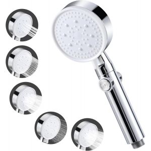 CAP-Pommeau de Douche Haute Pression, Pommeau de Douche Économie d'eau 5 Modes Réglable, Poire de Douche Salle de Bain avec Arret, Pomme de Douche Haute Pression - Neuf