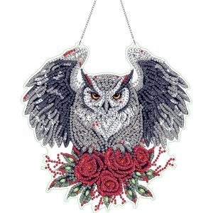 Oayew-Diy Hibou Diamond Painting Pendentif, Animal Pendant Broderie Diamant Kit Avec Cha&icirc;ne, Pour Jardin Maison Porte Et Fen&ecirc;tre D&eacute;coration Cadeaux 20x20 Cm(Hibou) - Neuf