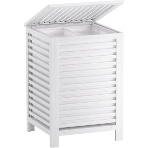 JEXNOVASHOP-Double panier &agrave; linge avec couvercle, panier &agrave; linge en bambou 120L avec sac de doublure amovible, trieur &agrave; linge &agrave; 2 sections pour buanderie, salle de bains, chambre (blanc) - Neuf