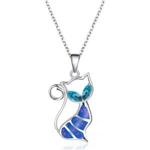 Kal-Collier Chat En Strass Pour Les Amoureux Des Chats Collier Pendentif Chat En Cristal Collier Chat Creux Cha&icirc;ne Bijoux Chaton Cadeaux Pour Femmes Filles - Neuf