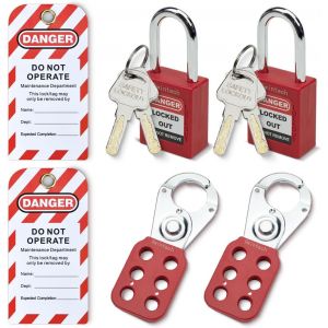 TEPPE-Ensemble de 2 cadenas de sécurité de 38MM à clé, rouge, avec mousqueton en acier et plaquette de sécurité Loto Tag - Neuf