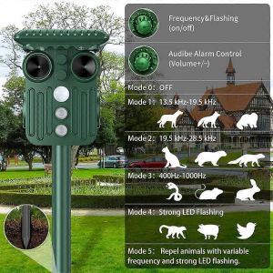 R&eacute;pulsif pour chats, r&eacute;pulsif ultrasonique solaire avec flash LED, &eacute;tanche IP66, pour chats, chiens et oiseaux - Neuf