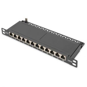 Digitus Panneau de brassage Slim CAT 6A, blind&eacute;, 12 ports, 0,5 UH, 10", noir - Neuf