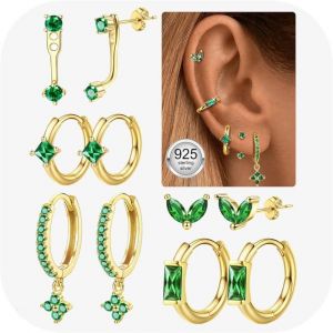 Kal-Paires Boucles D'oreilles Femme Argent 925 Plaquée Or 14k Créoles Argent Boucles D'oreilles Zircon Piercing Oreille Cartilage Petites Boucles D'oreilles Femme Or Pour Piercings Multiples - Neuf