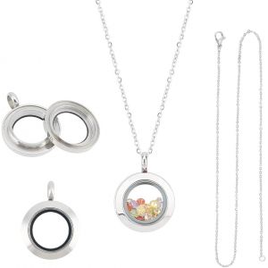 Kal-Pcs Acier Inoxydable Flottant Médaillon Pendentifs Cristal Double Face Cadre Mémoire Médaillon Breloques Récipient En Verre Mémoire Plat Rond Breloques Avec 450mm Fabrication De Bijoux - Neuf