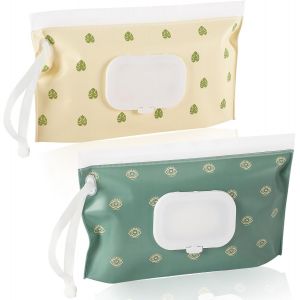 Kalanka-Sac De Lingettes Humides Pour Bébés, Boîte De 2 Lingettes Humides, Sac De Lingettes Humides Réutilisable Pour Bébé, Sac De Lingettes Humides Pour Bébés Portable (Bohême Verte) - Neuf