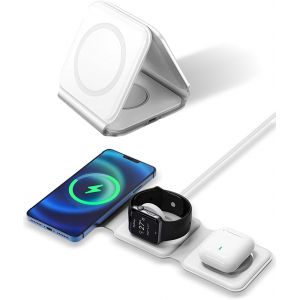 KALANKA-Chargeur Induction i-Phone 3 en 1, Station de Charge Rapide sans Fil pour iPhone 16/15/14/13/12, Apple Watch 10/9/8/7/6/SE et AirPods, Chargeur Portable S&eacute;curis&eacute; et Pliable - Neuf