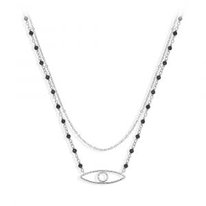 Collier En Argent Oeil Orus Et Pierre Noire - Neuf