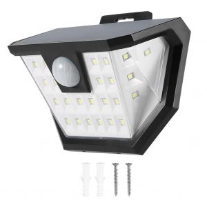 Hjlian Applique Murale Solaire Sans Fil 28 Led Pour Cour, Garage, Etanche, Infrarouge, Grand Angle - Neuf