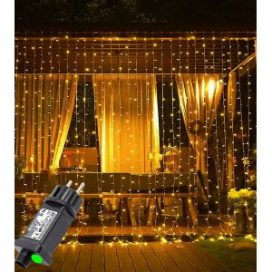 AIOU-Guirlandes Lumineuses Rideau 600 Led Rideau Lumineux Avec Transformateur,Timer,8 Modes Guirlande Lumineuse Mariage Ip65 Étanche Lumiere Noel Pour Interieur Exterieure Decoration - Neuf