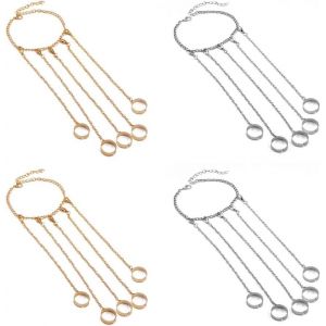 Kal-Lot De 2 Bagues Vintage Ouvertes Avec Cha&icirc;ne, Bague De Phalange Punk Crois&eacute;e Avec Pompon, Accessoires De Bijoux Gothiques Pour Femmes Et Filles, Cadeau De D&eacute;claration De Mode Unique - Neuf