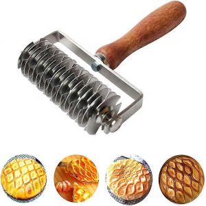 Pâte en acier inoxydable treillis dessus Cookie Pie Pizza Pain Pâte Croûte Coupe-Rouleau,Poignée En Bois - Neuf