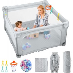 Parc Bébé Pliable Avec Tapis Enfant 127×127 En Tissu Oxford 210d Maille Respirante Visible Stylo Bébé Parc De Jeux Bébé Avec Boule D'océan Jante De Basket-Ball - Neuf